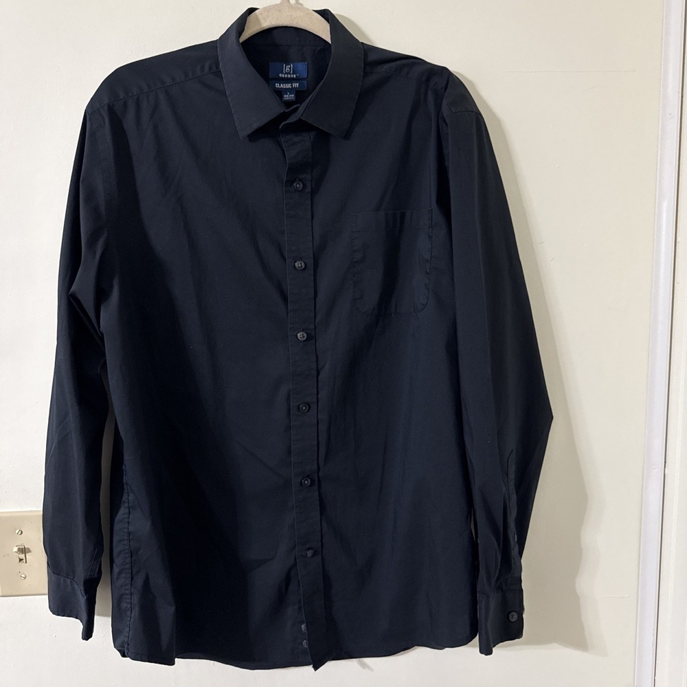 George Long Sleeve Button Up Shirt Black Men's Size Large